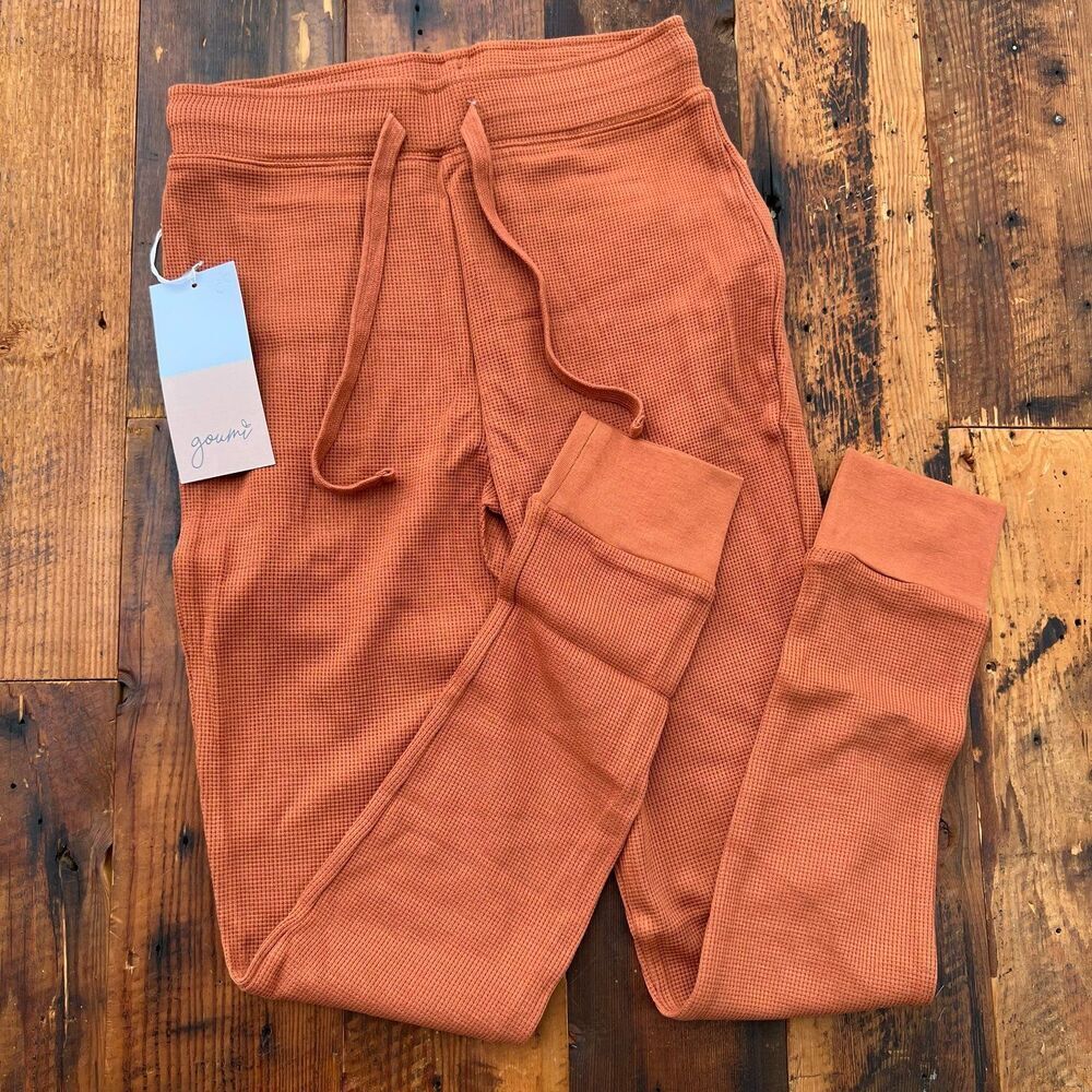 NWT Goumi Kids Womens Clay Thermal Pants SZ M Jogger Loungewear Waffle Clay